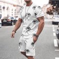 thumbnail image 2 of Mikilon Mens Trendy Outfits 2-Piece Set Hawaiian Print Short Sleeve Elasticized Shorts Casual Two Piece Set White L, 2 of 5