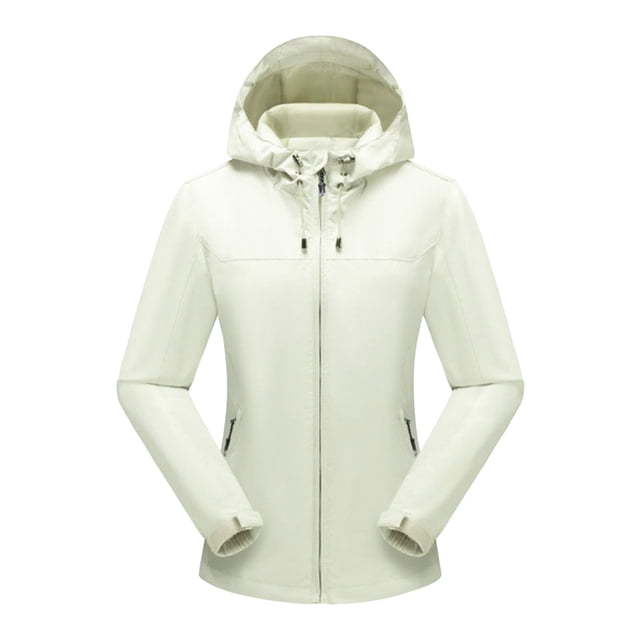 LSLJS Women Color Outdoor Long Sleeve Zipper Sunscreen Windproof Raincoat Plus Size Hooded Jacket Coat( Beige, L)