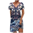 thumbnail image 2 of Meichang Robe d'Été Mini Grande Taille pour Femmes 2024 Été à Imprimé Floral Robe de Plage à Manches Courtes Décontractée Ample Robes Tendance à Col en V Robes d'Été pour les Vacances, P-5TG, 2 of 5