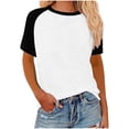 thumbnail image 1 of Womens Summer Raglan T-Shirts Color Block Plus Size Baseball Tees Casual Short Sleeve Loose Pullover White, L, 1 of 5