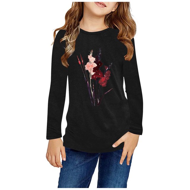 RXIRUCGD Chemises à Manches Longues pour Filles, Col Rond Mignon, Blouses Décontractées Élégantes (Noir, Taille : 3 Ans)