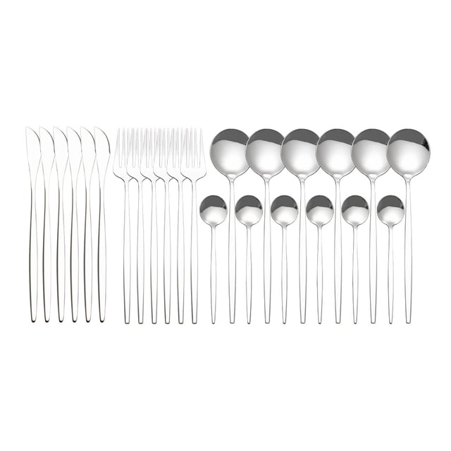 Amdohai 24Pcs Stainless Steel Dinnerware Set Kitchen Cutlery Set Knife Fork Spoon Flatware Tableware Minimalist Silverware