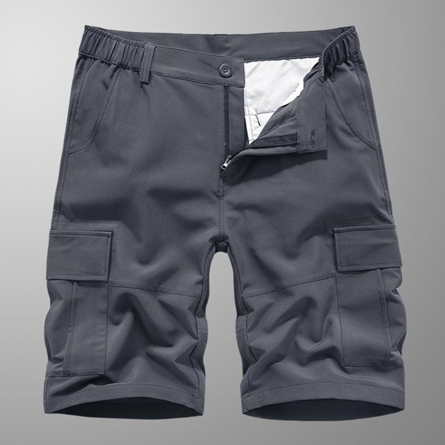SDNall Men Casual Solid Zipper Button Pockets Elastic Waist Cropped Cargo Shorts