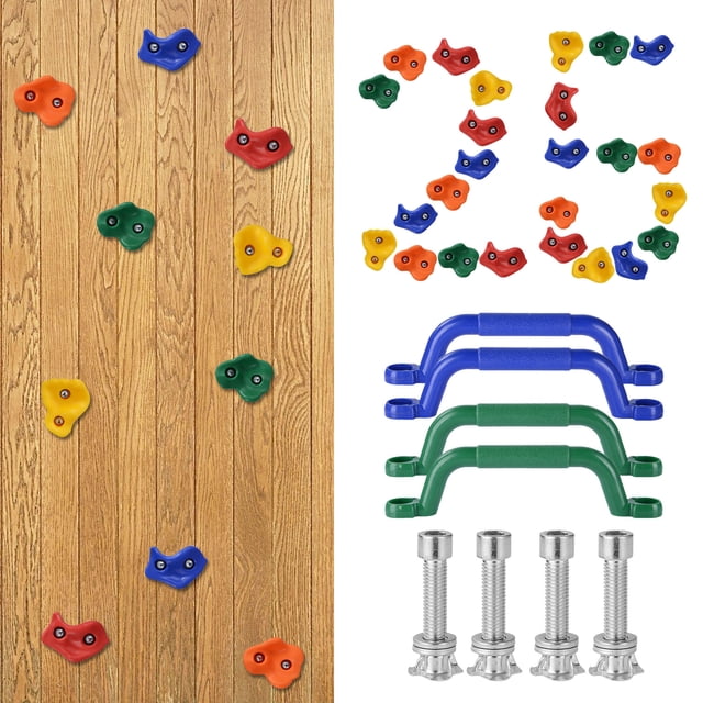 25 Pcs Supports d'Escalade pour Enfants, Trousse d'Escalade Murale Intérieure Extérieure avec 4 Poignées