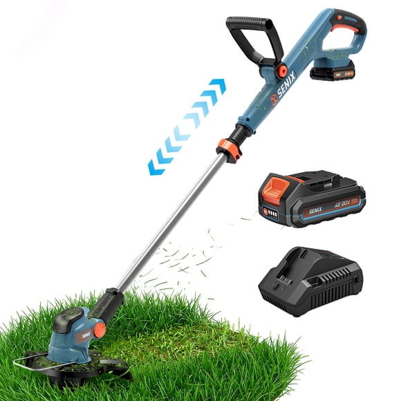 SENIX GTX2-M 20V Coupe-Bordures à Fil à Arbre Droit Alimenté par Pile, Alimentation Automatique par Ligne, Largeur de Coupe 10 Pouces, Ramasse-Herbe, Sans Fil
