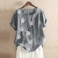 thumbnail image 2 of EQWLJWE Hauts pour Femmes Liquidation Hauts d'Été pour Femmes T-Shirt d'Été Décontracté pour Femme Col Rond Manches Courtes Imprimé Floral Chemise Ample Hauts, 2 of 4