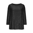 thumbnail image 3 of UPPADA Chandails à Col Rond pour Femmes à Manches 3/4, Blouses Décontractées à Imprimé de Paillettes, Hauts Tendance à Coupe Ample, Chandails à Enfiler, Blouse à Manches Trois Quarts pour Femmes, Hauts Décontractés à Col Rond, Hauts à Manches 3/4 pour Femmes, Économie, 3 of 6
