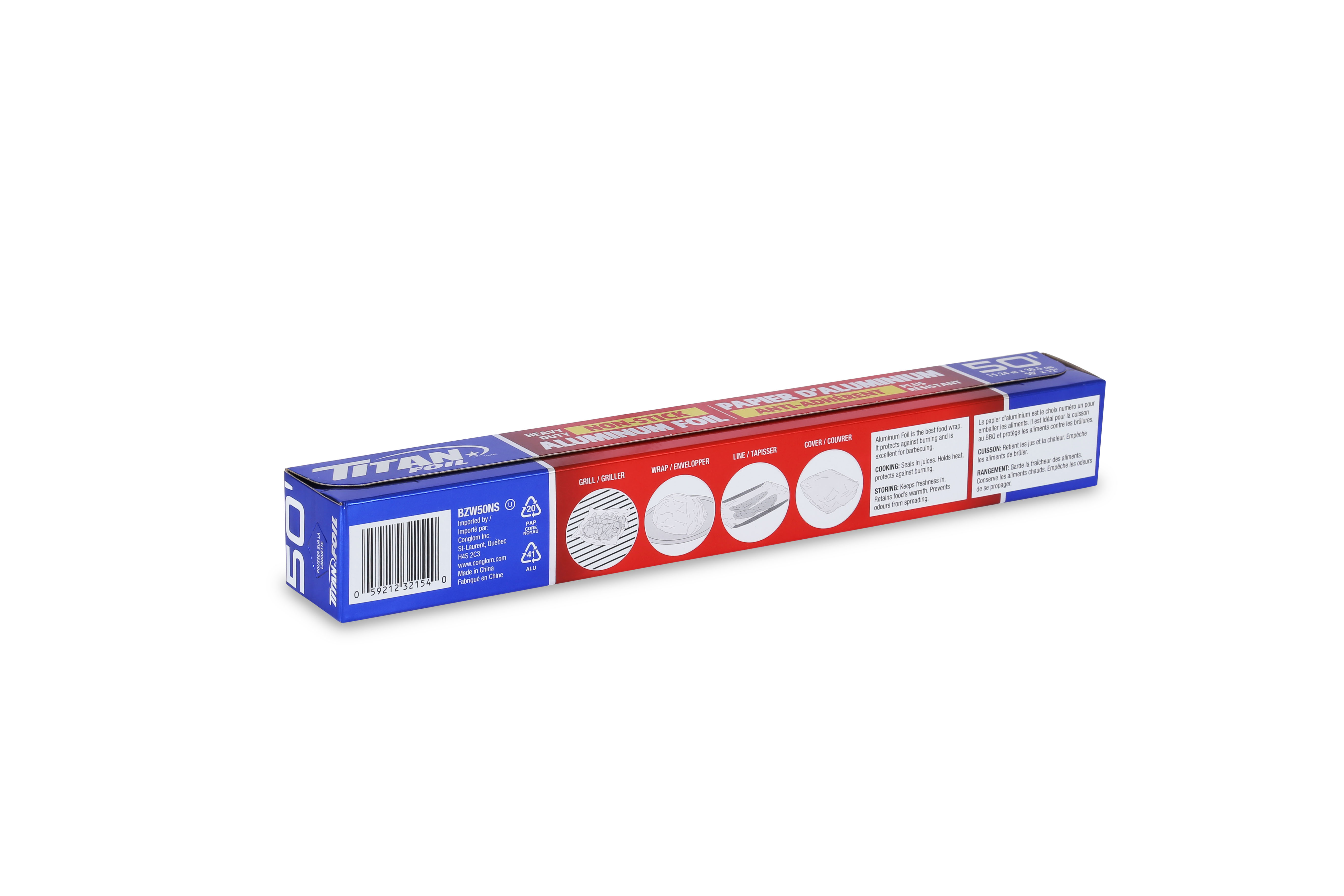 TITAN Heavy Duty Non-Stick Wrap Aluminum Foil, 12"x 50' Roll
