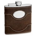 thumbnail image 1 of Cow Leather Hip Flask Holding 6 oz - Pocket Size, Stainless Steel, Rustproof, Screw-On Cap - Black Gift Box Included, 1 of 4