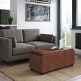 thumbnail image 2 of Simpli Home Avalon 42 inch Wide Rectangle Storage Ottoman with Three Flip Over Serving Trays, Distressed Saddle Brown Faux Leather, 2 of 2