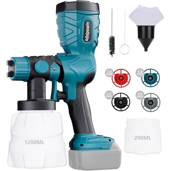 300W Cordless Paint Sprayer for Makita 18V Battery, Spray Gun with Brushless Motor & 4 Copper Nozzles, for Interior, Exterior Walls, Furniture, Fences (Battery Not Included)