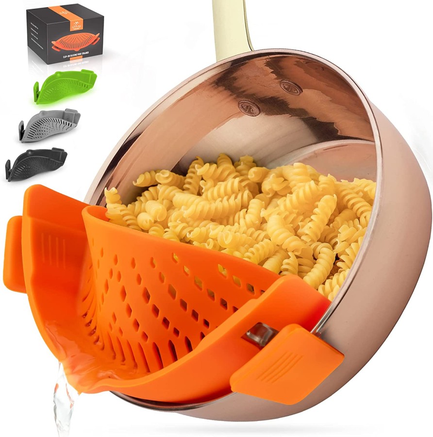 Zulay Kitchen Passoire de Casserole en Silicone Ajustable pour la Plupart des Casseroles et Poêles - Orange