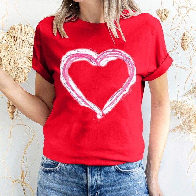 Pisexur T-shirt de la Saint-Valentin Haut T-shirt de la Saint-Valentin pour Femme Amour Imprimé T-shirt à Manches Courtes Haut à Manches Courtes Col Rond Haut/chemise