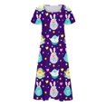 thumbnail image 4 of TJAZFJPA Robe de Fiançailles pour Femme Printemps/été Mode et Tempérament Élégant Thème Coloré Oeuf de Pâques Lapin Imprimé Col Rond Manches Courtes Robe Décontractée Longue Robe7, 4 of 5