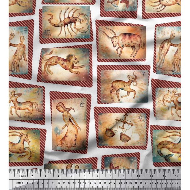 Soimoi Rayon Crepe Fabric Zodiac Sign Patchwork Print Fabric by The Yard 46 Inch Wide