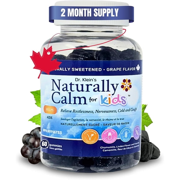Naturally Calm Gummies for Kids – Magnesium Glycinate, Chamomile, & Linden Extract – Multivitamins that Promote Well-Being, Balance, & Overall Health – 60 Chewable Gummies – Grape Flavored – Rhoziva
