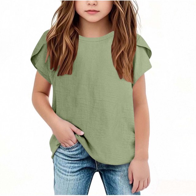 Yanlir 2025 Chemises d'Été pour Enfants Manches Raglan T-Shirt Graphique à Manches Courtes Haut à Col Rond T-Shirt pour Filles Tee Ample Décontracté Hauts (Vert, 9 Ans)