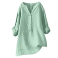 thumbnail image 1 of RKSTN Womens Tops Cotton and Linen V-Neck Long Sleeve Three Buttons Plus Size Tops Loose Fit Solid Color Basic Breathable Summer Tops Blouses, 1 of 5