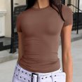 thumbnail image 2 of Yuyuzo Hauts de Sortie pour Femmes T-Shirts à Manches Courtes Col Ras du Cou Extensibles Ajustés T-Shirts Basiques Haut, 2 of 7