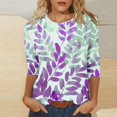 thumbnail image 1 of Jsaierl Automne Manches 3/4 Hauts pour Femmes Décontractés Col Rond Chemises Mode Imprimées T-Shirts Confortables Légers 2024 Blouses pour Dames, 1 of 5