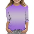 thumbnail image 2 of 2025 Filles T-Shirts Décontractés Manches 3/4 Col Rond Tops d'Été T-Shirts Unis Blouses d'Automne Pulls Tops Violet, 2 of 5