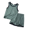 thumbnail image 1 of MIASHUI Ensemble Débardeur et Short pour Garçons Deux Pièces d'Été Sans Manches Pyjamas, Vert, 8-9 Ans, 1 of 3