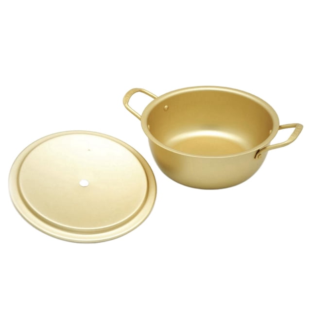 Pot Rond de Soupe Coréenne Shin Nouilles Tirées à la Main Ramyun Jjigae Pot de Kimchi avec Couvercle - Or, 22 cm