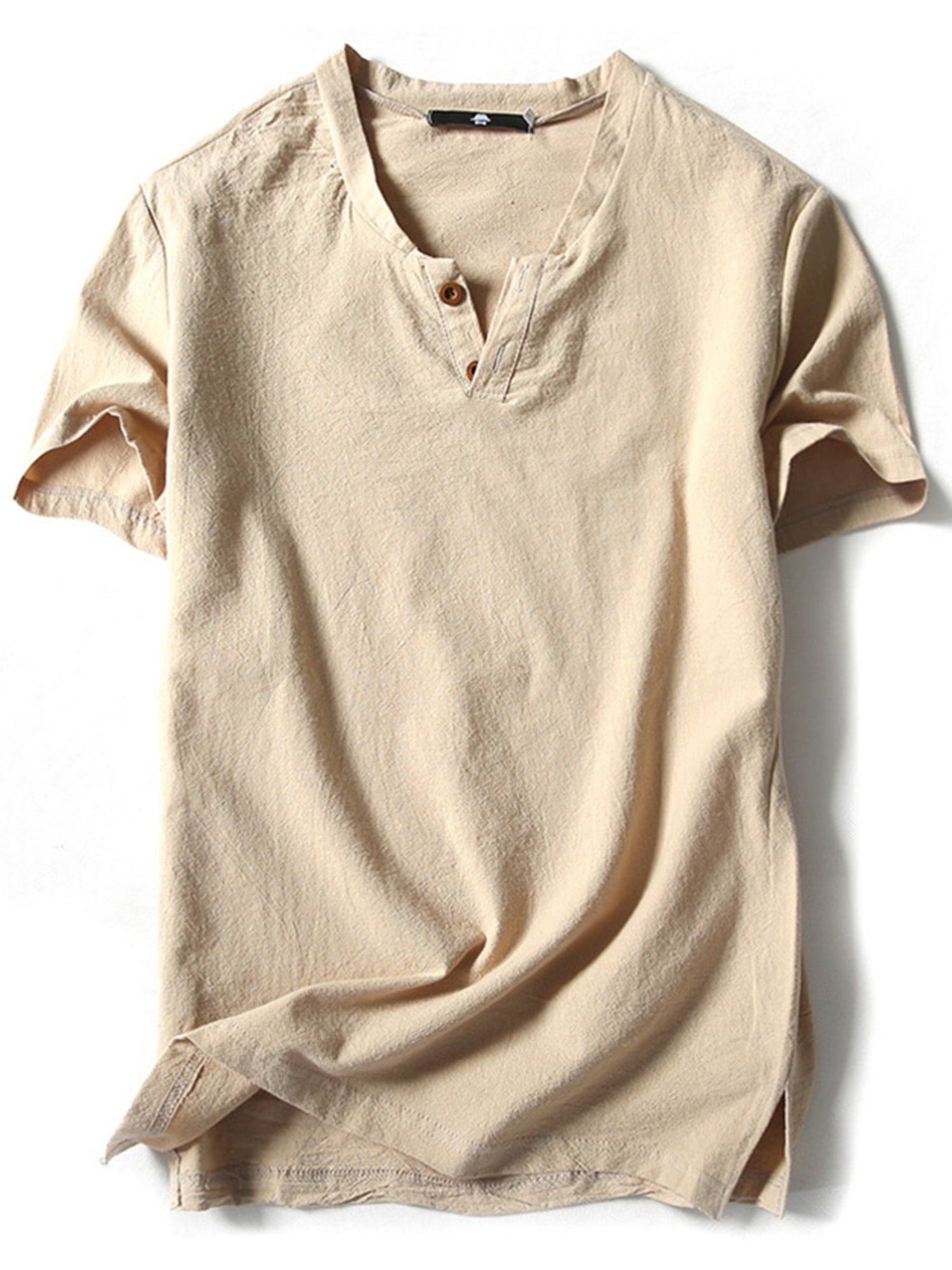 Innerwin T Shirt Retro Style Mens Tees Summer Solid Color Plain Tops Apricot-2 2XL