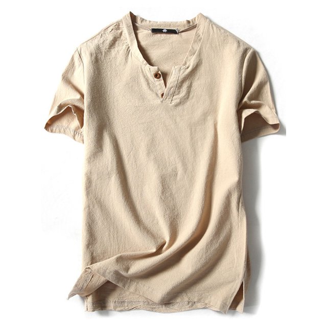 Innerwin T Shirt Retro Style Mens Tees Summer Solid Color Plain Tops Apricot-2 XL