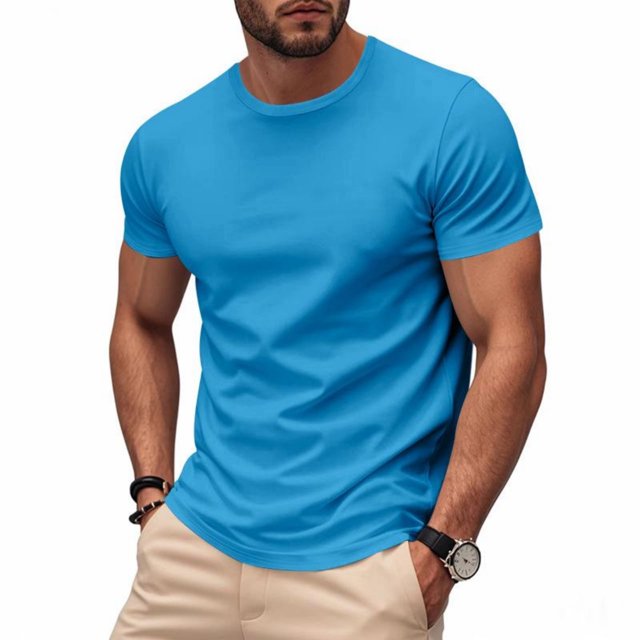 Viluyesy Mens Short Sleeve Tee Summer Gym Quick Dry Roundneck Realxed Fit Muscle Elastic Short Sleeve Light Blue M