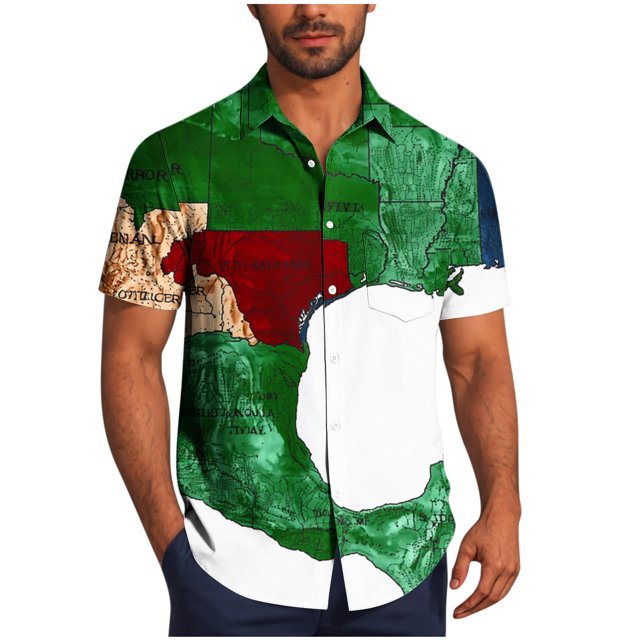 Pisexur Shirts for Man T Hommes Mode Décontractée Col Rabattu Imprimé Manches Courtes Chemise Boutonnée Blouse Verte, 4TG Chemises de Golf Hommes & Chemises Hommes