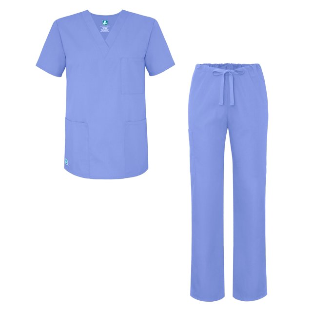 Adar Universal Unisex Scrub Set - Unisex V-Neck Scrub Top & Tapered Drawstring Scrub Pants