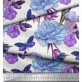thumbnail image 2 of Soimoi Blue Cotton Poplin Fabric Hummingbird,Insect & Floral Print Fabric by The Yard 42 Inch Wide, 2 of 3