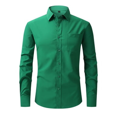 Penkiiy Men's Urban Stylish Casual Business Slim Fit Long Sleeve Button Up Dress Shirt with Pocket Green Clearance