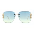thumbnail image 1 of Rimless Foliage Flower Jewel Trim Rectangle Chic Sunglasses Gold Blue Yellow, 1 of 4
