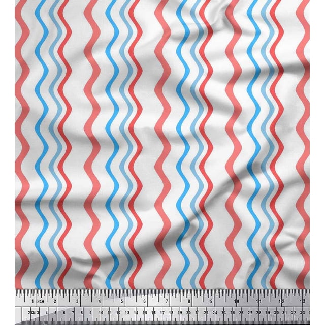 Soimoi polyester Crepe Fabric Waves Artistic Decor Fabric Printed Yard 52 Inch Wide