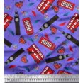 thumbnail image 1 of Soimoi Viscose Chiffon Fabric Bus,Telephone Booth & London Clock Tower Architectural Print Fabric by The Yard 42 Inch Wide, 1 of 3