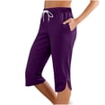 thumbnail image 1 of Timegard Capris Pants for Women Elastic Waist Drawstring Solid Color Casual Comfy Workout Cropped Pants, 1 of 8