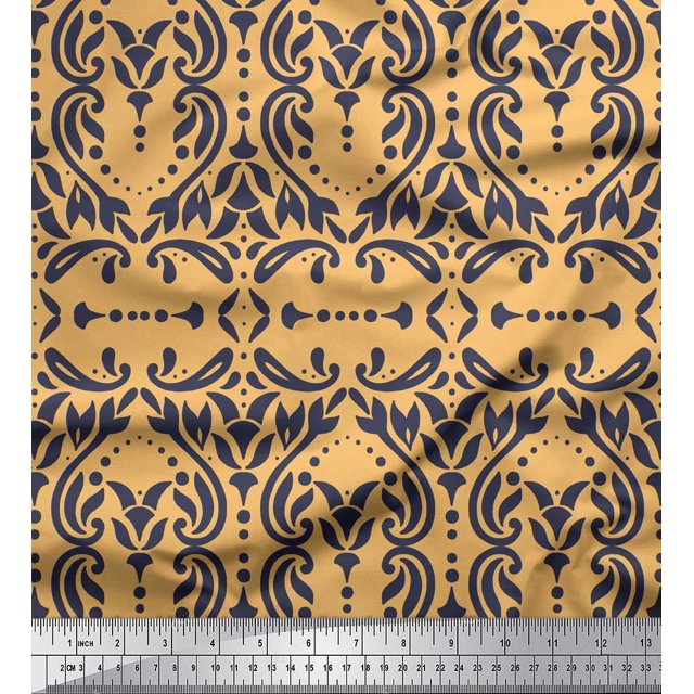 Soimoi Orange Poly Georgette Fabric Moroccan Damask Print Sewing Fabric Yard 52 Inch Wide