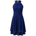 thumbnail image 5 of XDZJLR Womens Dresses formal Solid Halter Neck Button Chiffon Splice A Line Skirt, 5 of 5