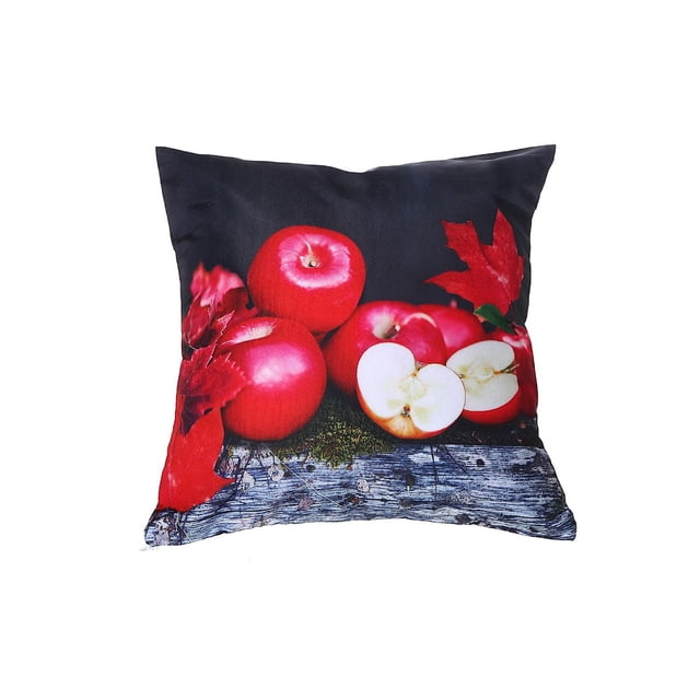 IH Casa Decor Coussin en Polyester à Impression Numérique Pommes Fraîches 18 X 18 - Ensemble de 2 de Forme Carrée avec Impression Numérique de Pommes Rouges Fraîches, Entières et Coupées en Deux, aux Côtés de Feuilles d'Automne Rouges sur une surface en Bois Rustique, Convient à la Décoration de l'Action de Grâce et de l'Automne à la Maison.