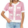 thumbnail image 1 of JGGSPWM Womens Short Sleeve Button Down Cardigans Sweater Cropped Lightweight Crew Neck Elegant Knit Tops with Pockets Pink L, 1 of 2