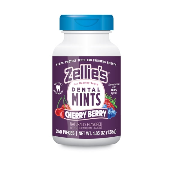 Zellie’s 100% Xylitol Mints – Sugar Free Mints for Fresh Breath, No Aspartame, Gluten Free, Vegan & Kosher, Breath Mint for Everyday Use – 250 Count (Jar) - Cherry Berry Flavour
