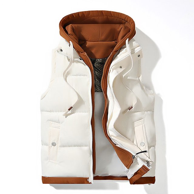 Pisexur Mens Winter Vest Casual Hooded Drawstring Puffer Vest Solid Color Zipper Button Outerwear Vests Sleeveless Warm Winter Vest Jacket Plus Size Puffy Vest with Pockets L-5XL