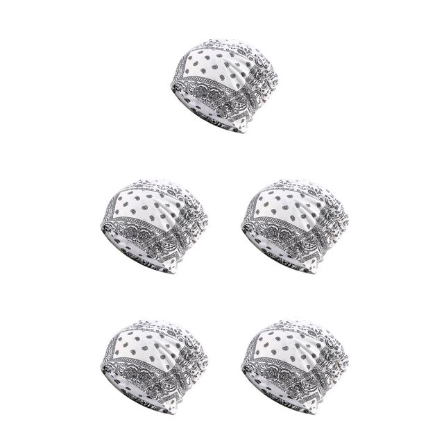 Baohd Bonnet Chapeau Musulman Hijab Imprimé Floral Foulard Coloré Turban Stretch Tête Wrap Mode Oreille Protection Bonnet Blanc Fleur 5Set