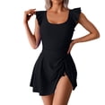 thumbnail image 1 of Amzcrzy Maillots de Bain pour Femmes Couleur Unie Col Rond Contrôle du Ventre Maillots de Bain Taille Haute une-Pièce Mode Confortable Plissé Fente Robe de Bain, 1 of 9