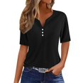 thumbnail image 2 of Jsaierl Womens Casual Notched V Neck Short Sleeve Shirts Summer Solid Color Work Tunics Simple Basic Bussiness Blouses, 2 of 5