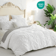 thumbnail image 1 of JOLUSERE Rustic French Style White Duvet Cover Sets Queen Size, Textured Flower Pinch Pleated Solid Luxury Bedding Sets, 1 of 9