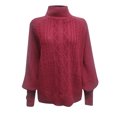 thumbnail image 4 of CEHVOM Femmes Uni Aguichant Uni Col Rond Décontracté Mi-Haut Tricot Torsadé Chandail Chandail Blouse, 4 of 6