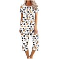thumbnail image 2 of FAFWYP Pyjama pour Femmes Ensemble, Tenue de Nuit en Coton Doux Ensembles de Pj Manches Courtes Col Ras du Cou Hauts et Pantalons Capri Vêtements de Nuit Ensemble Détente 2 Pcs, P-3TG, 2 of 7